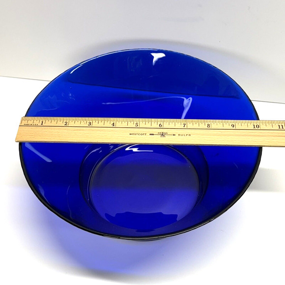 MCM Vintage Cobalt Blue Glass Serving Bowl MCM Textured‎ Bottom HTF - Picture 9 of 11